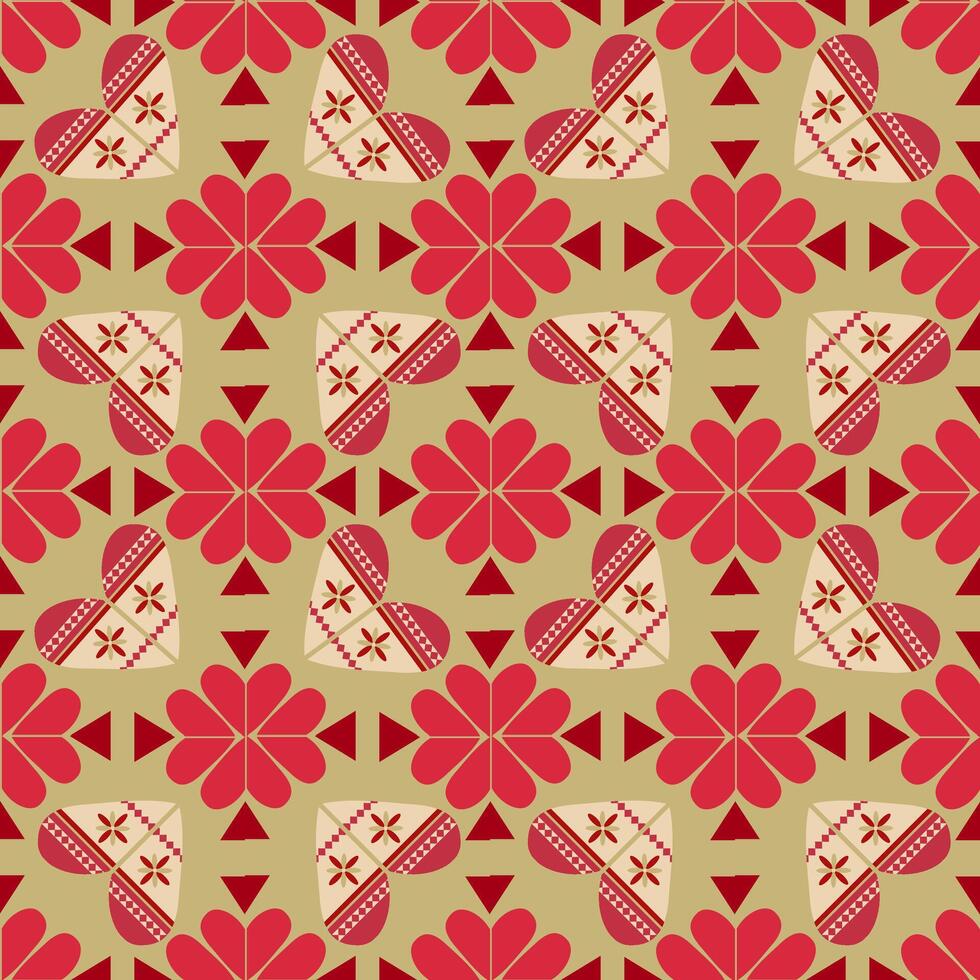 Heart shape with geometric of red heart. Seamless pattern. vector