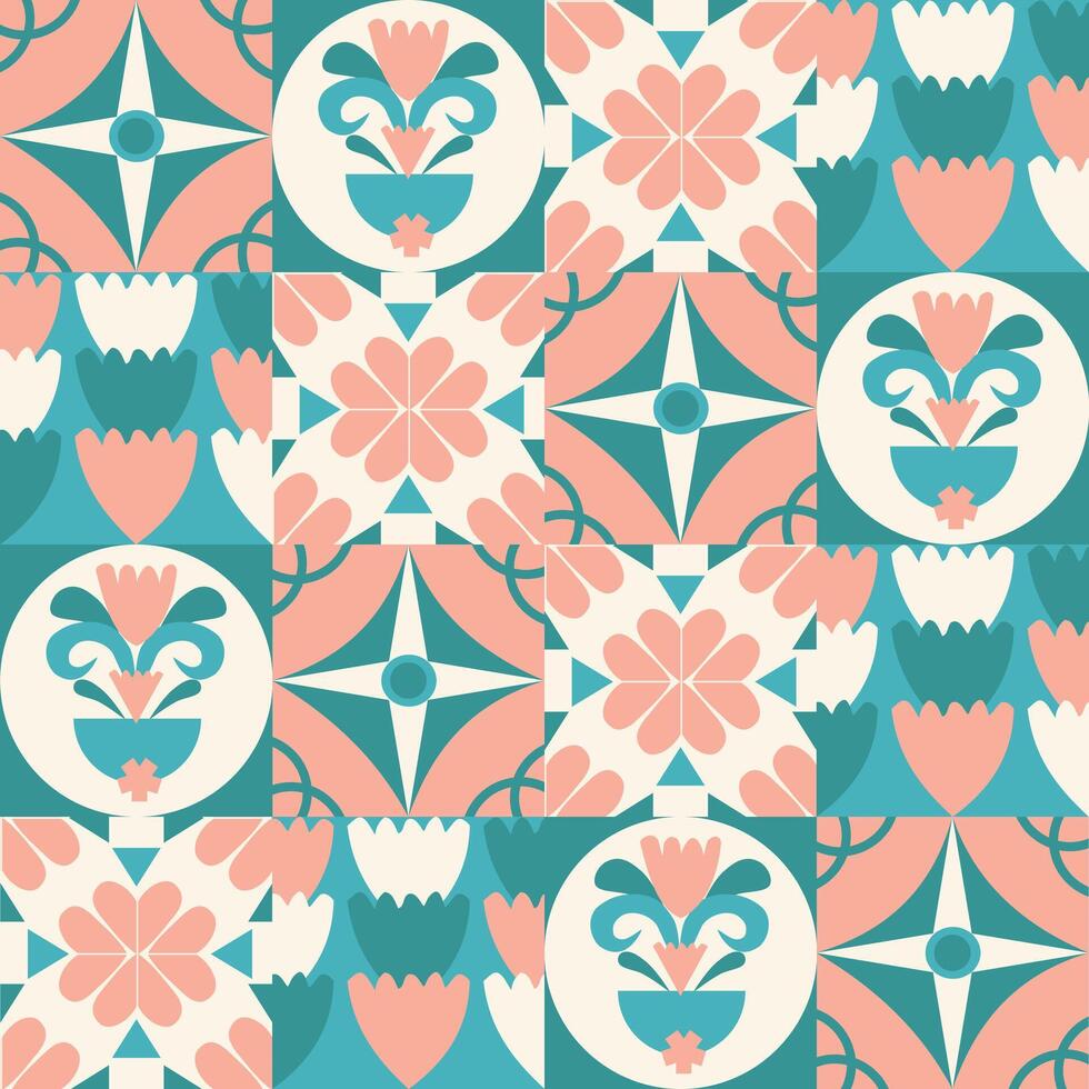 Tile of Mosaic Style Cute Theme. seamless Pattern. vector