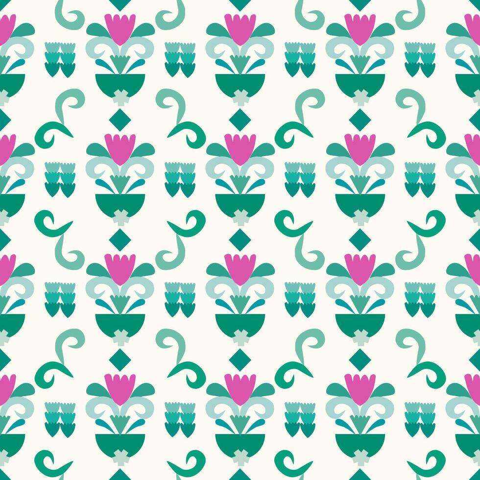Tulip Flowers Pattern with doodle leaf. Seamless pattern. vector
