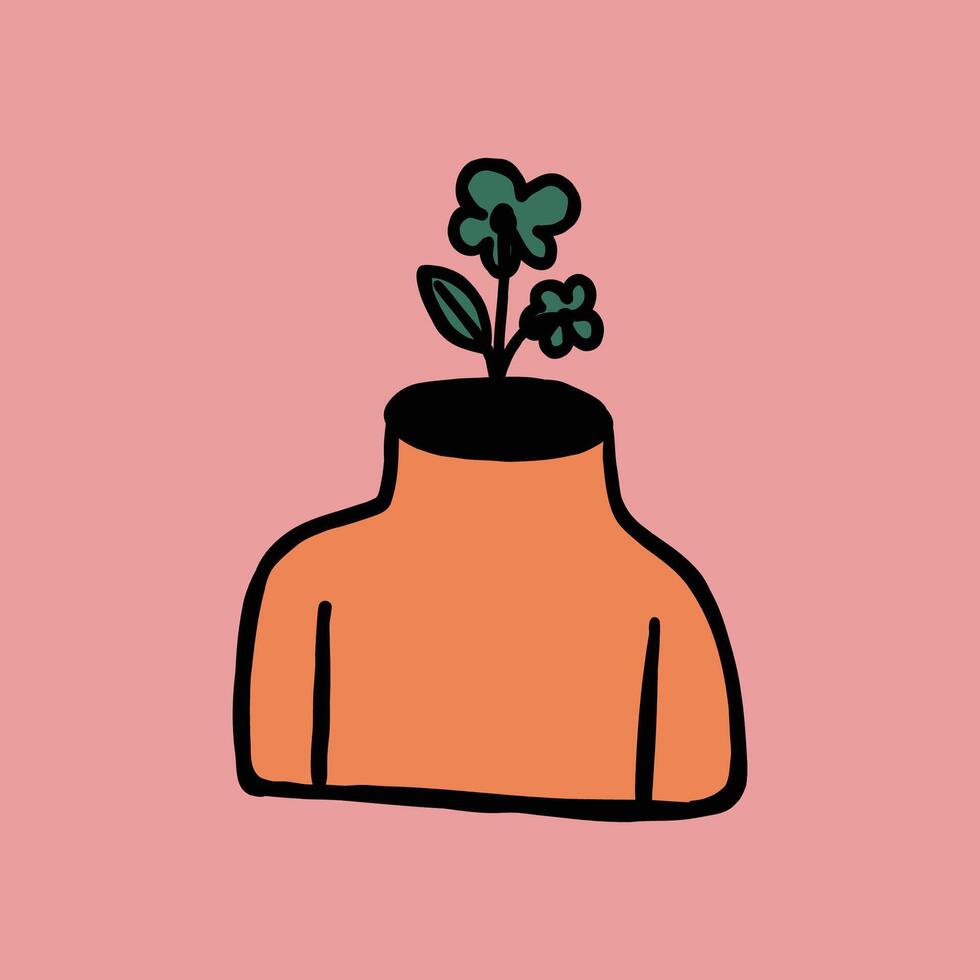 hand drawn abstract person with flower head illustration vector