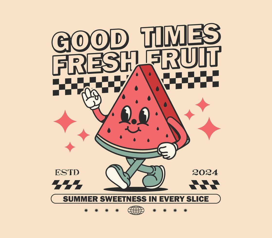 Retro Poster cartoon character of watermelon, Graphic Design for graphic tees, t-shirts, posters, stickers, merchandise, and more vector