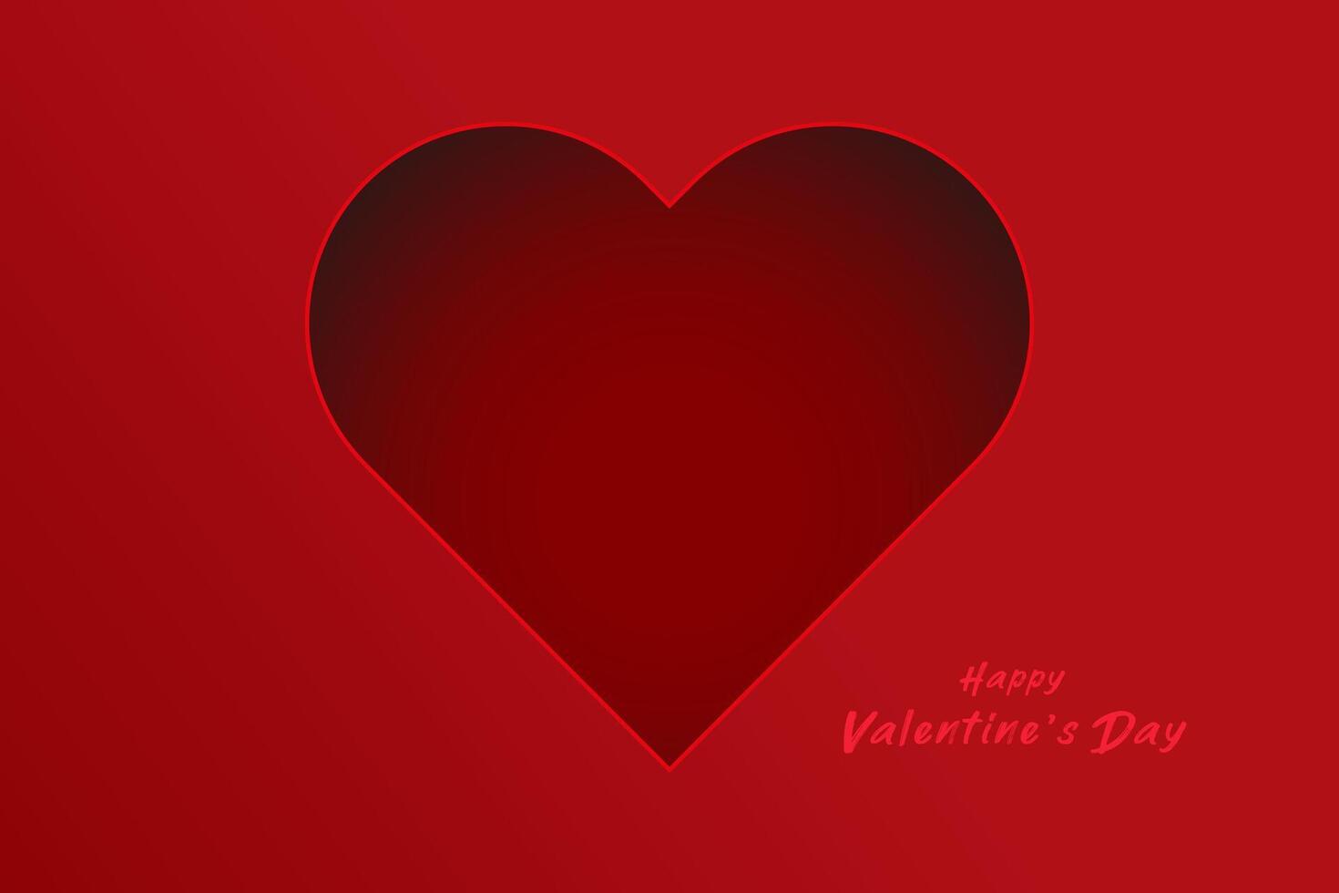 A minimalist red heart design centered on a deep red gradient background, with the text Happy Valentine Day is written in a soft pink font at the bottom right. vector