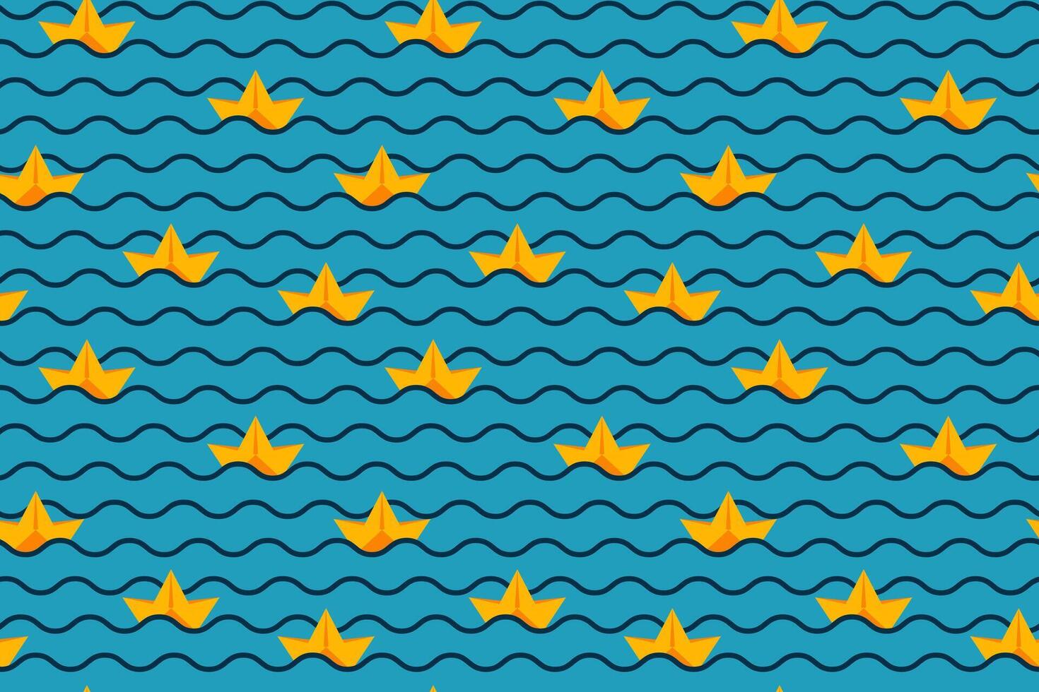 Childrens seamless pattern with paper boats on the waves. Summer design for clothing, fabric, wallpaper, textiles. illustration vector