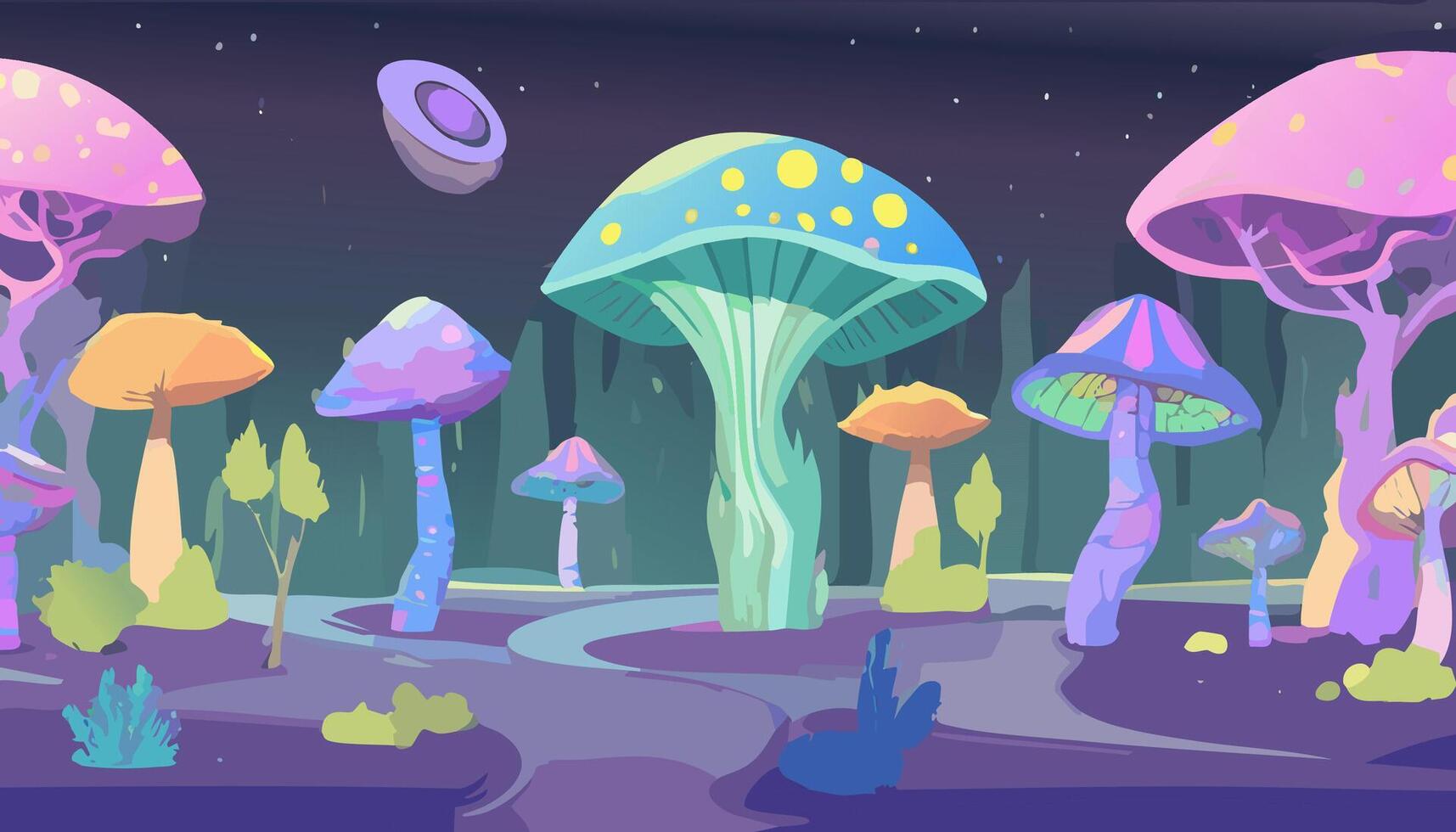 Mushroom forest landscape. Cartoon illustration of mushroom forest landscape vector