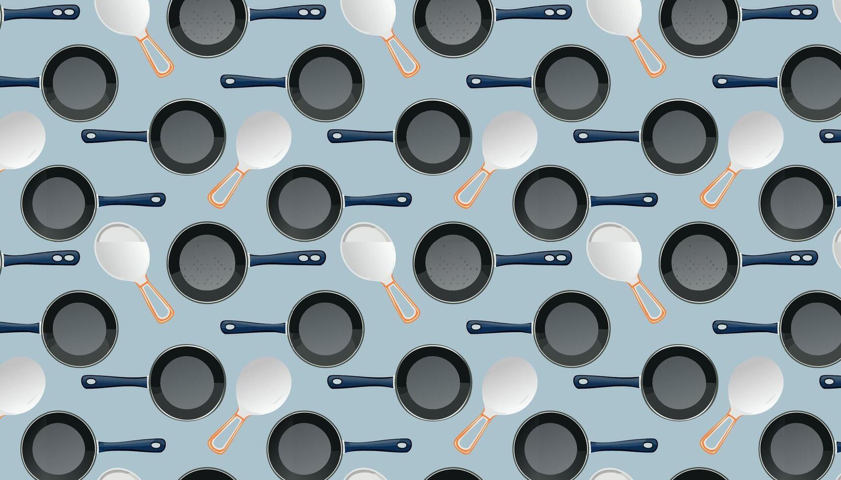 Seamless pattern with skillets and spoons. illustration. vector