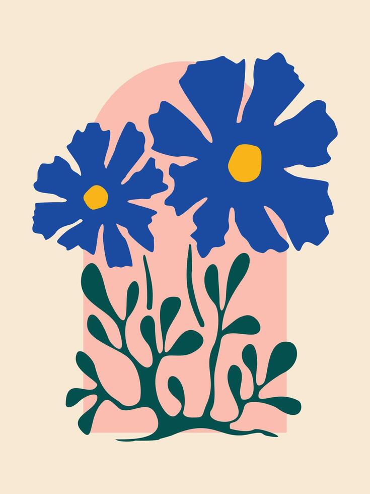 Boho wall art abstract flower minimalist and natural vector