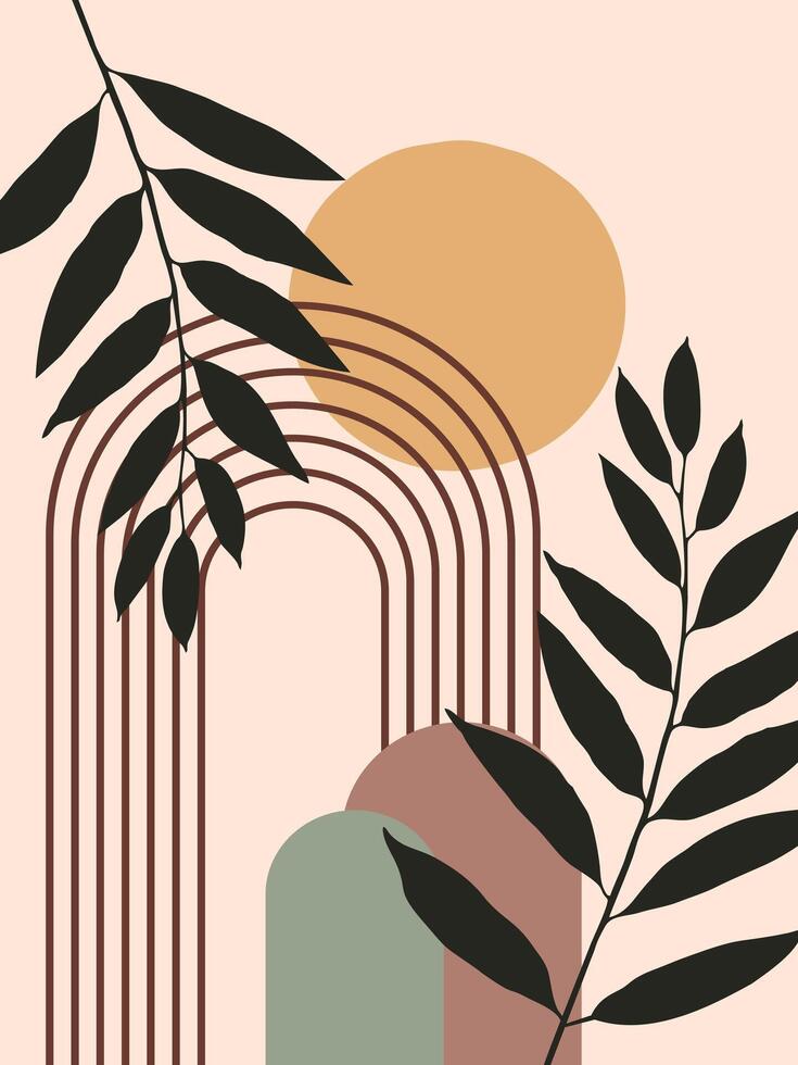 Neutral Tones Abstract Boho Wall Art Collection vector