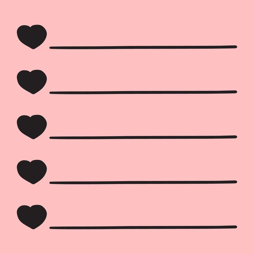 design. Template for notes, to do lists. Hearts. Illustration on pink background. vector