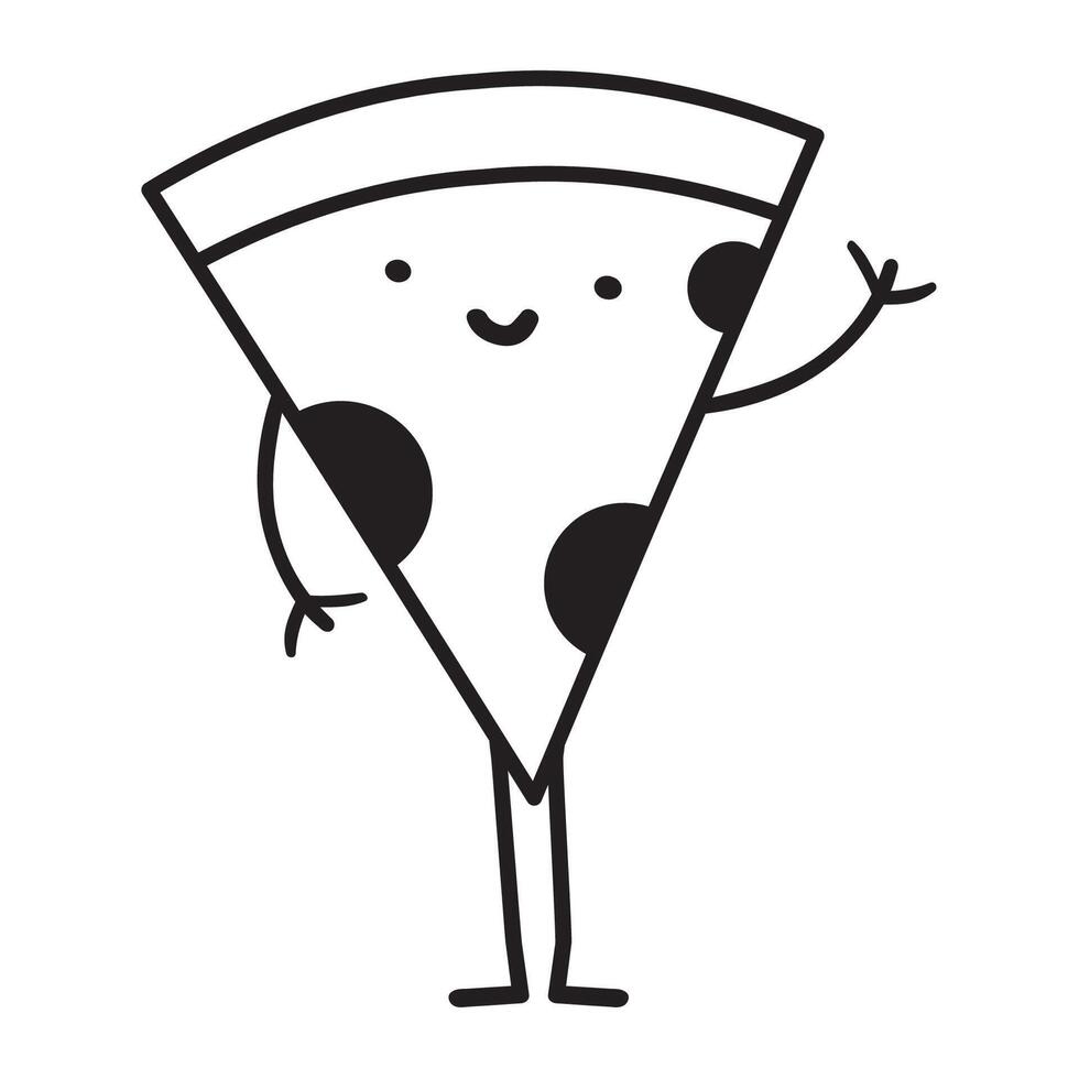 Pizza character. Fast food design. Outline illustration on white background. vector