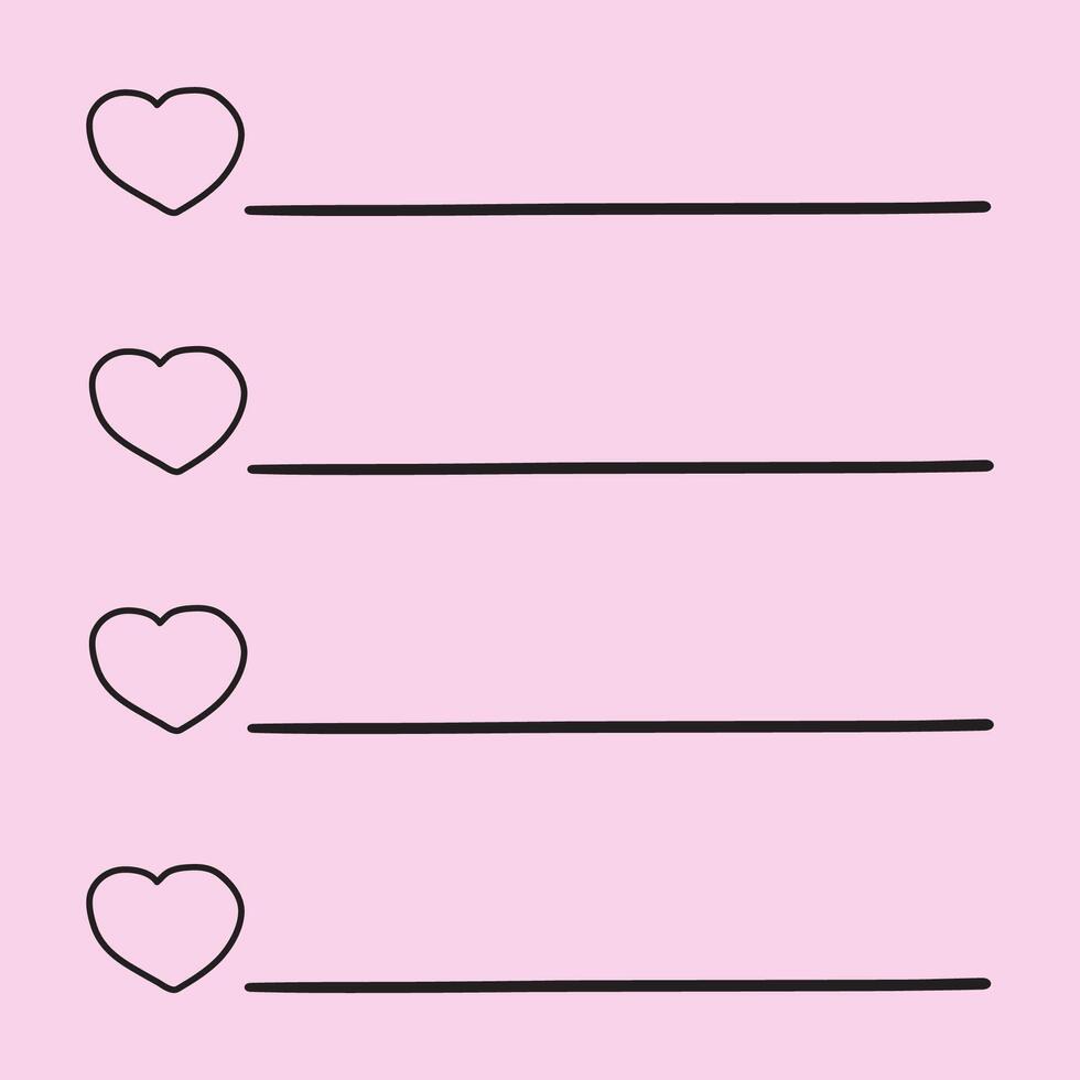 Template for notes, to do lists with hearts. Hand drawn illustration on purple background. vector