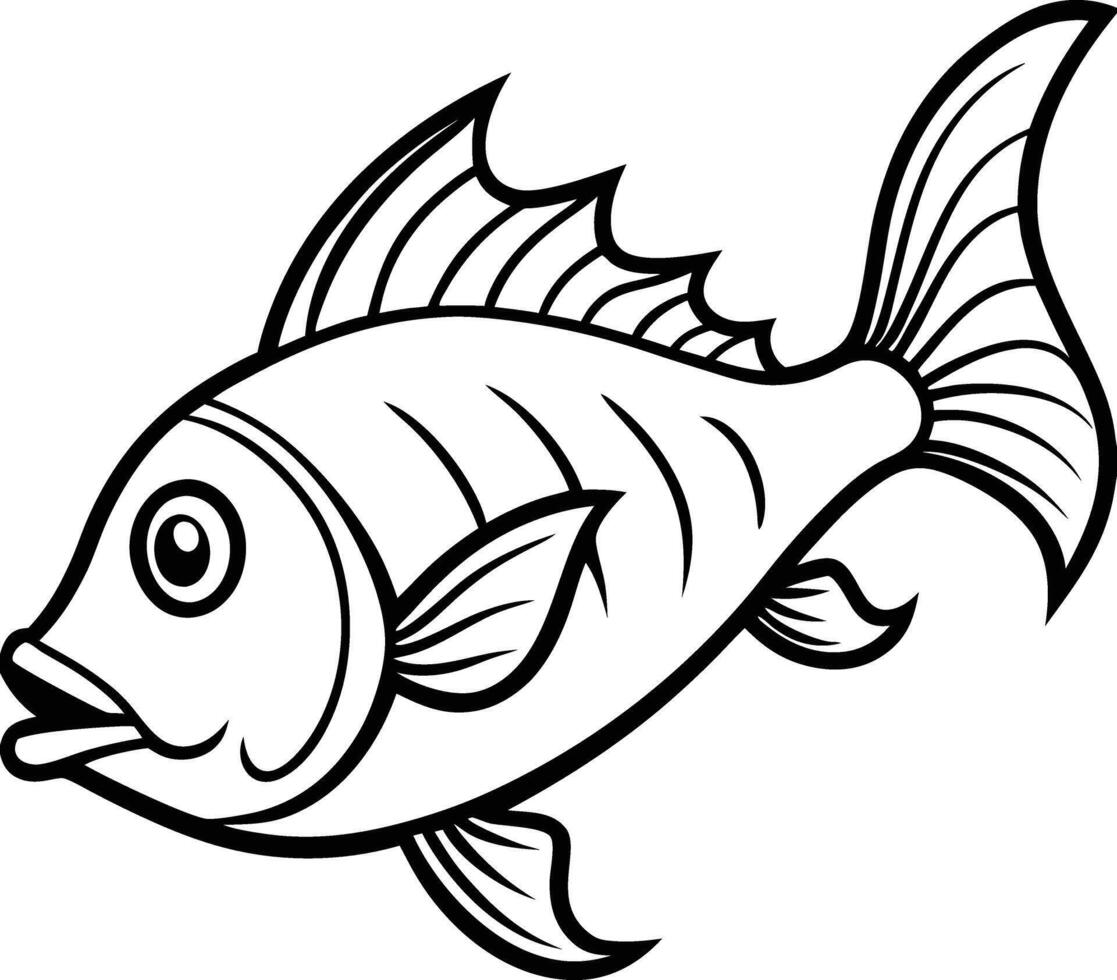 line art monster fish vector