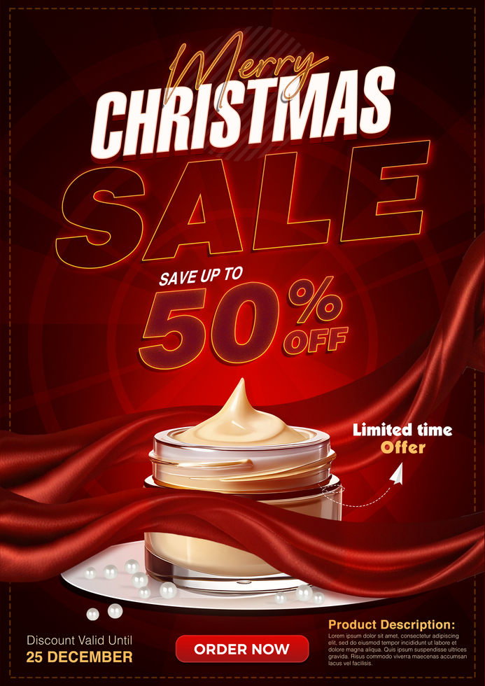 a poster template for Christmas sale with moisturizing face cream psd