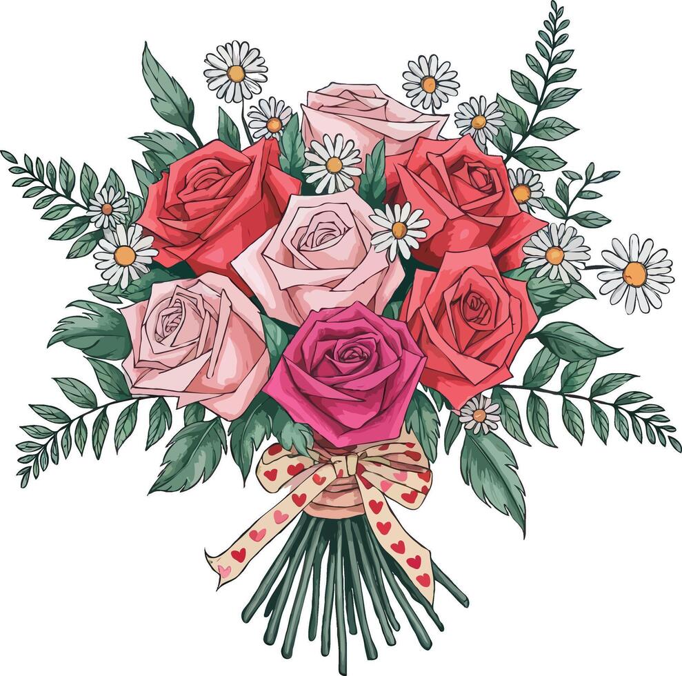 Romantic love heart and flower featuring Valentine roses and tulips perfect for themed creative artwork vector