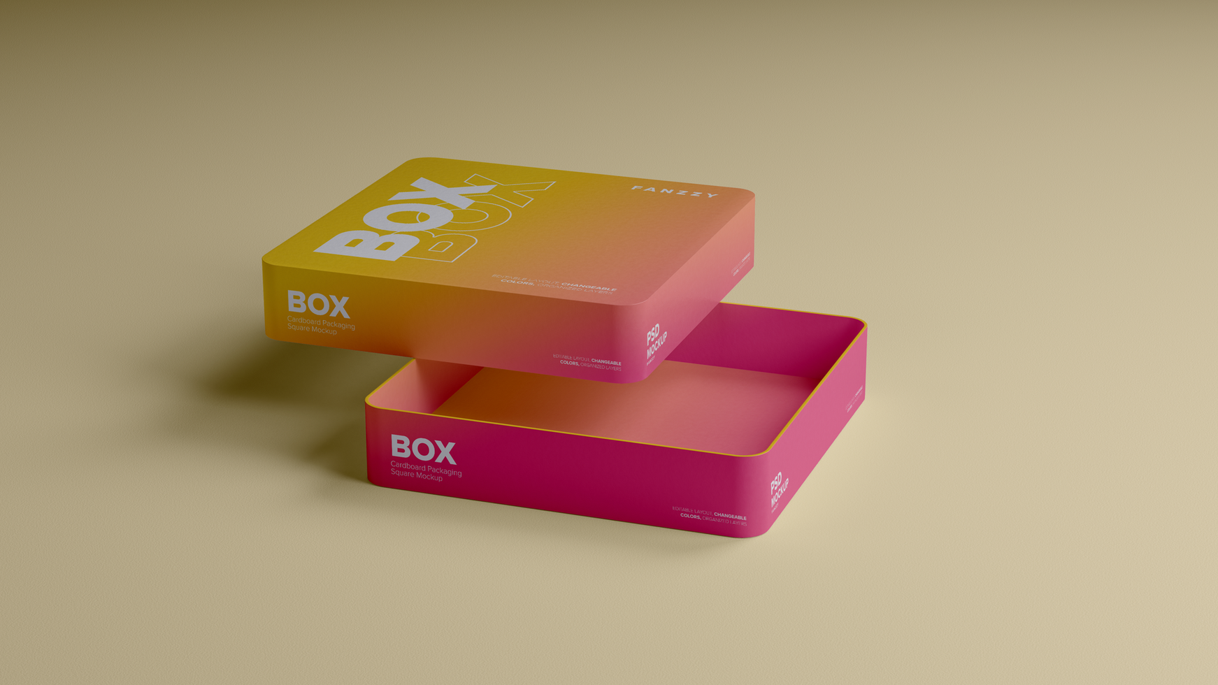 A box with a pink and yellow lid psd
