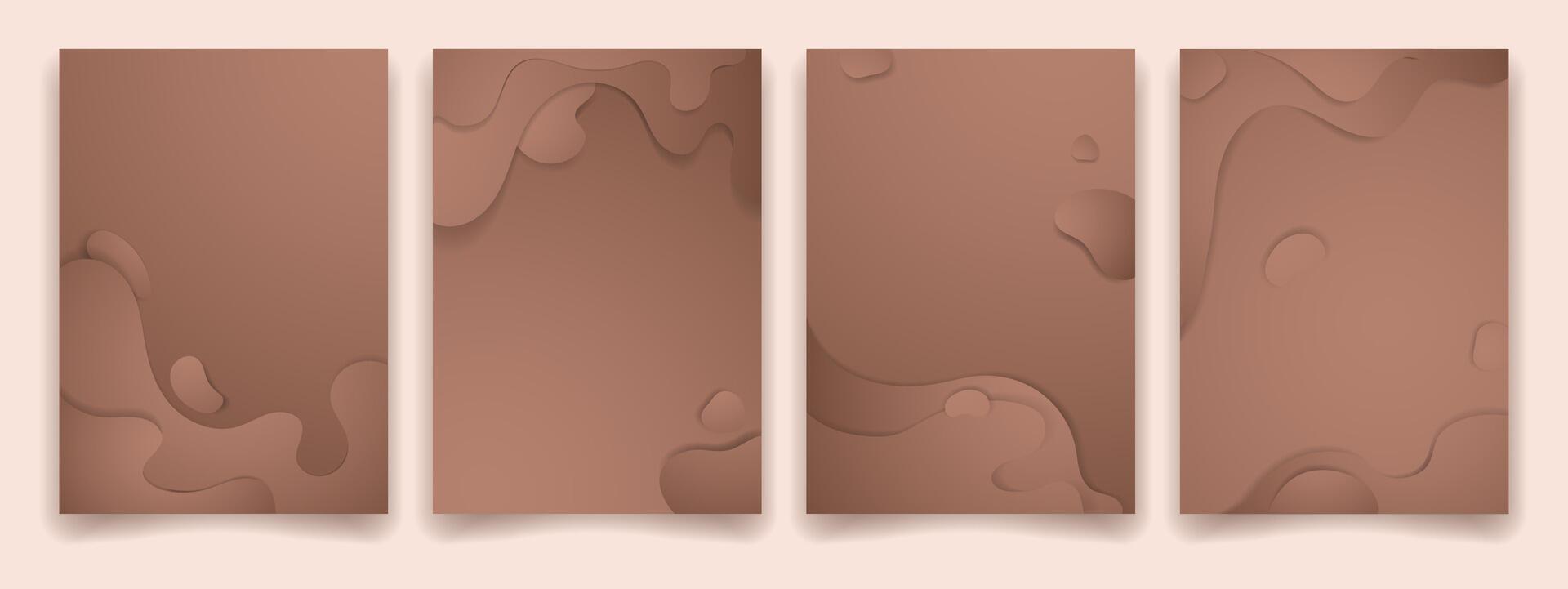 Mocha Mousse Abstract universal background templates set. Cut paper effect poster, brochure, social media, cover, invitation, banner, card, flyer in brown trendy color of the year 2025. vector