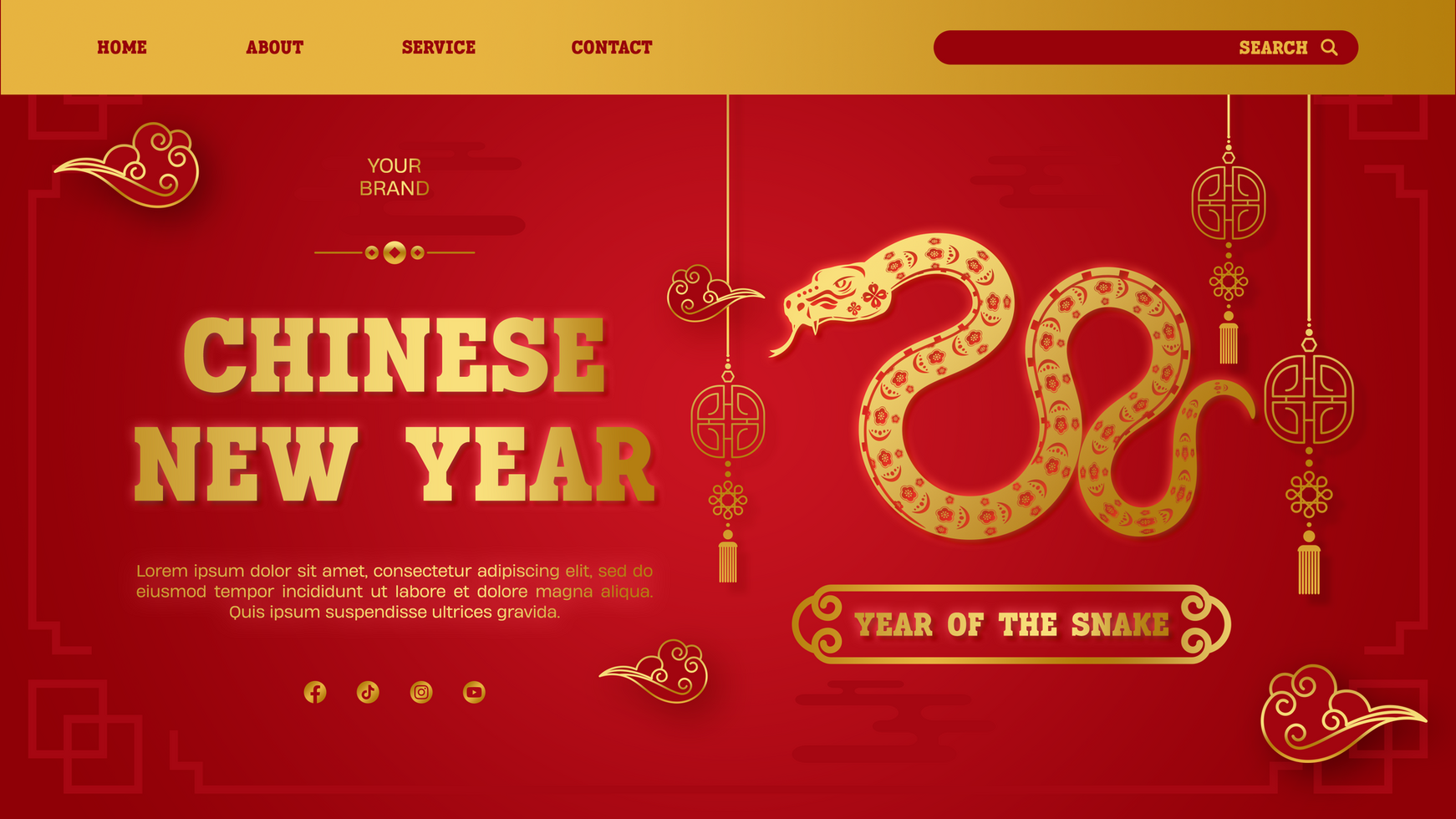 Gradient Chinese new year background for landing page template design psd