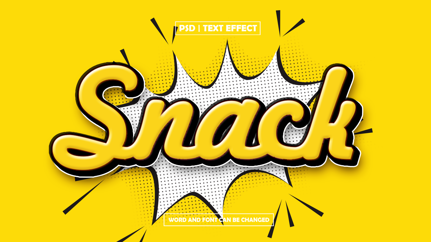 Snack text effect in comic style psd