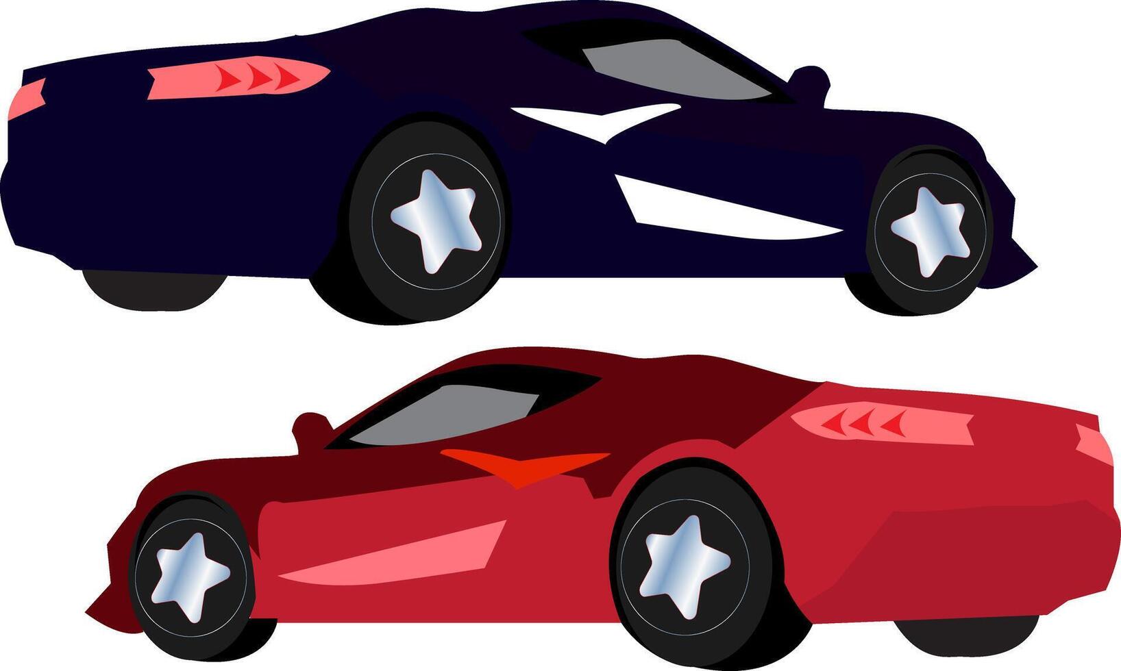 Two blue and red 3d cars illustration vector