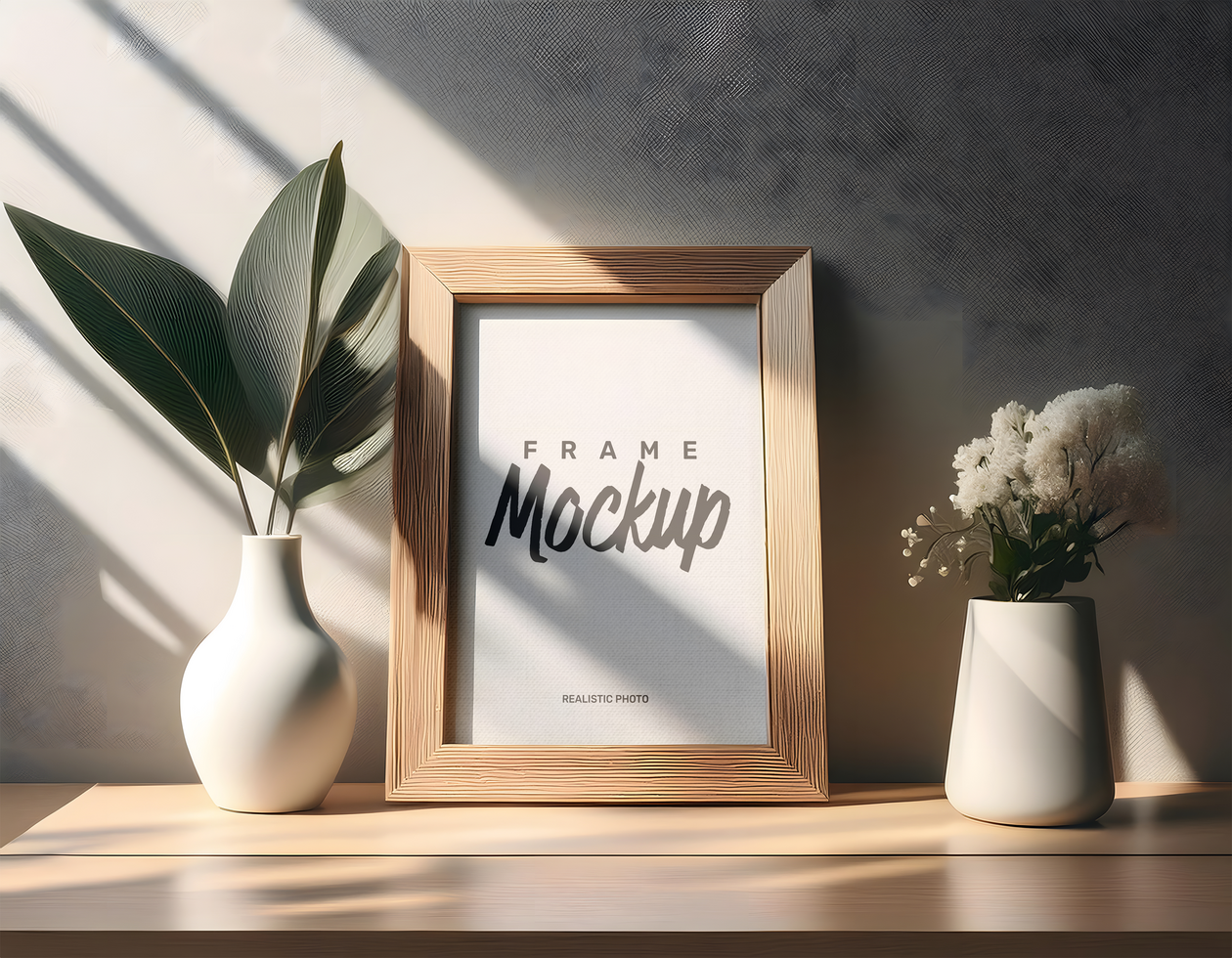 Wooden frame mockup on a table psd