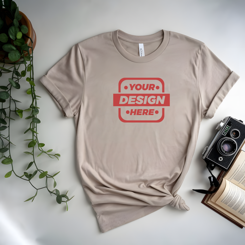 Casual T-Shirt Mockup on a Creative Setup psd