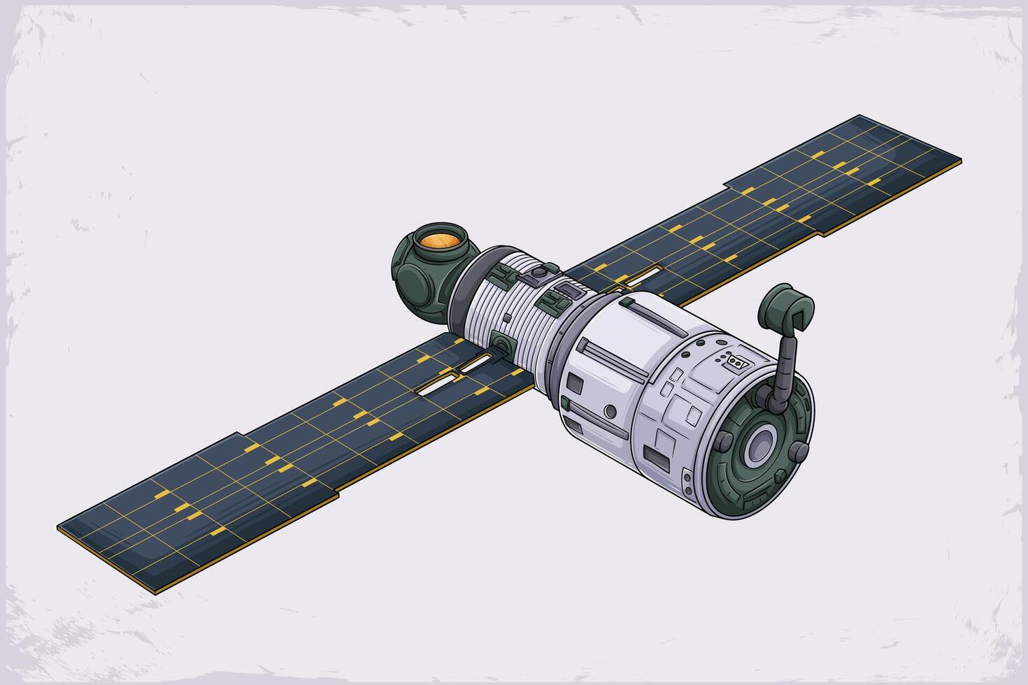 Hand drawn space artificial satellite for scientific research, broadcasting, GPS weather forecasting vector
