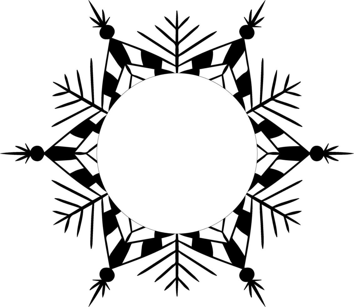 Round circle frame in graphic line style white frame with snowflake. Perfect for decorating social networks, photos and text. Christmas frame. . vector