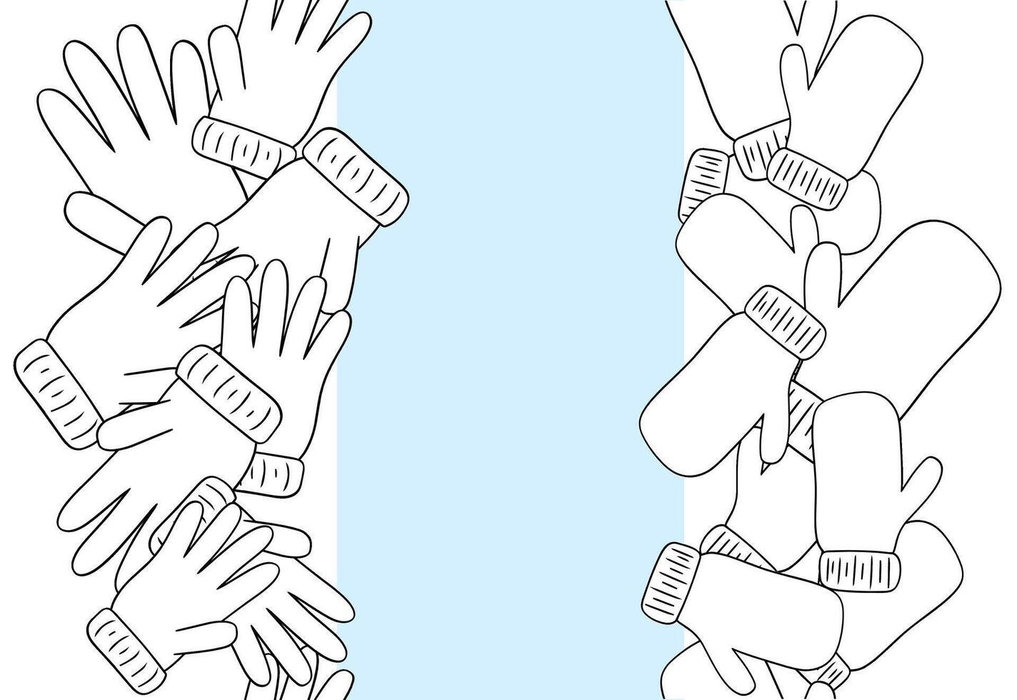 The vertical frame seamless border of winter gloves and mittens with blank space for your text. Graphic line illustration. Template design for flyers, banners, booklets, brochures etc. vector