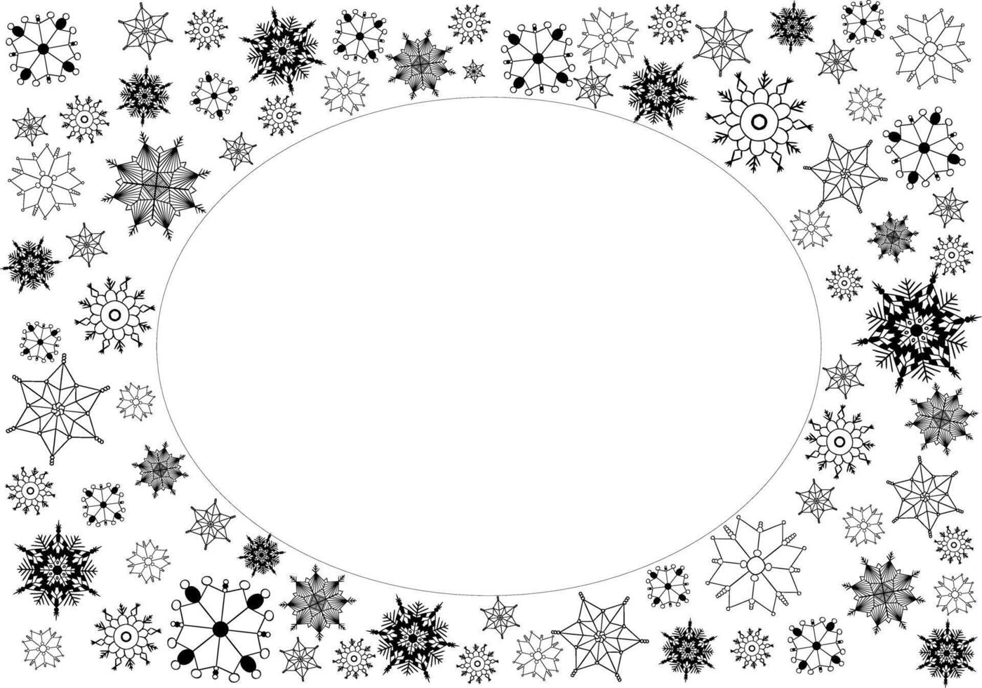 Flying snow on transparent background. Graphic line snowflakes oval frame isolated Circle of powder particles. vector