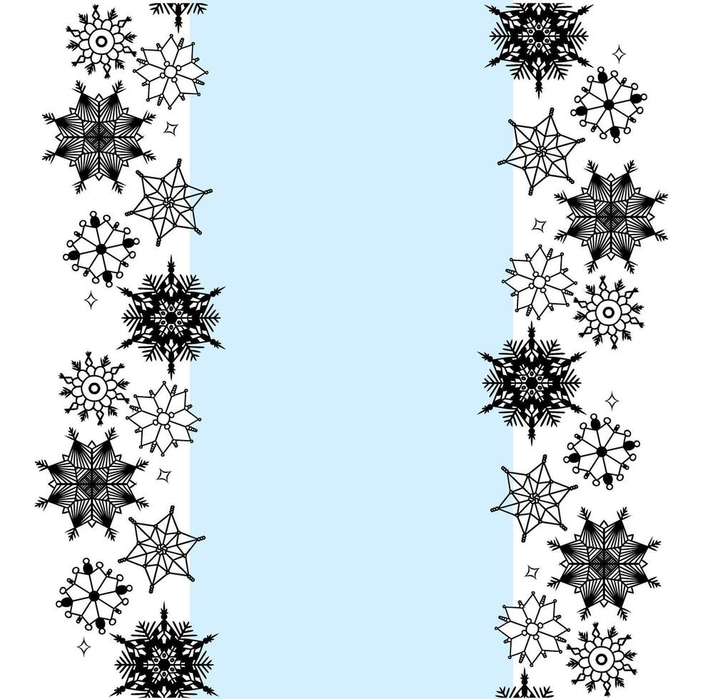 Seamless border frame falling snowflakes . Winter dust ice particles. graphic line template for your text. Snow hurricane scenery, Magic nature fantasy snowfall. vector