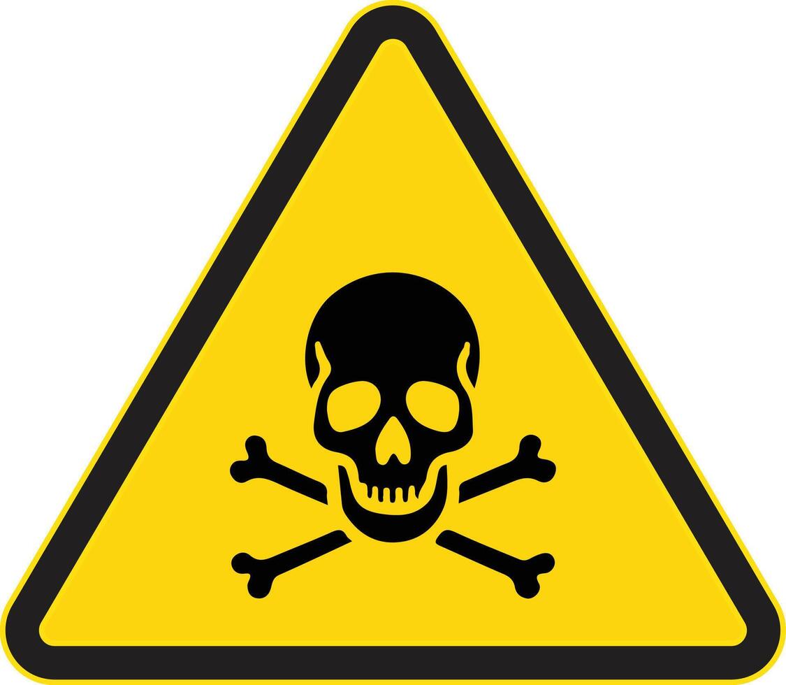 Poison caution icon design template isolated on background. Toxic hazards traffic sign. Illustration of yellow triangle warning sign with skull and crossbones inside. Attention. vector