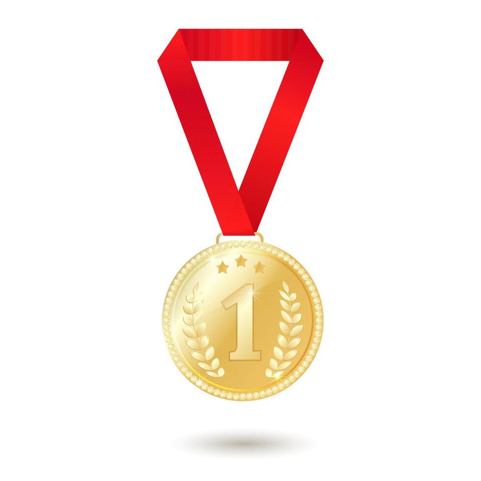 gold medal for first place with red ribbon vector