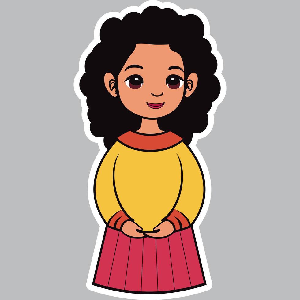 Sticker Style Indian Girl Character Element on Grey Background. vector