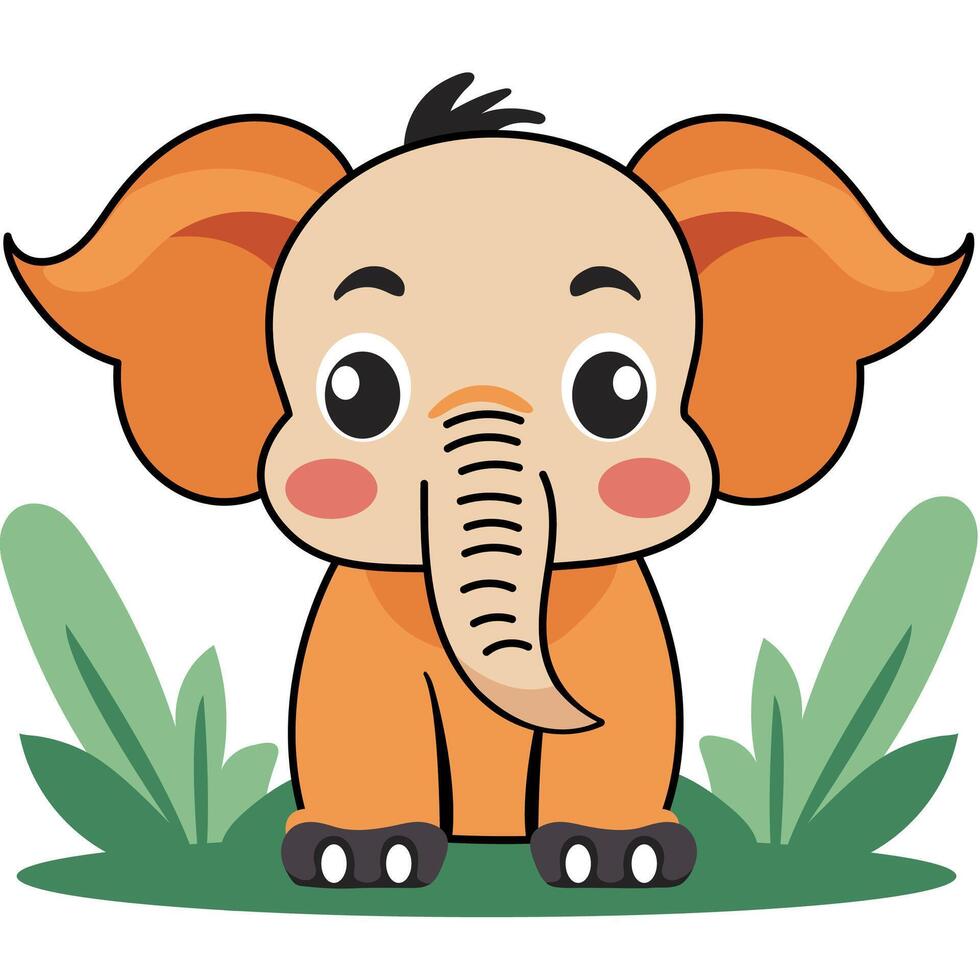 Cute Cartoon Elephant Baby Character on Nature Background. vector