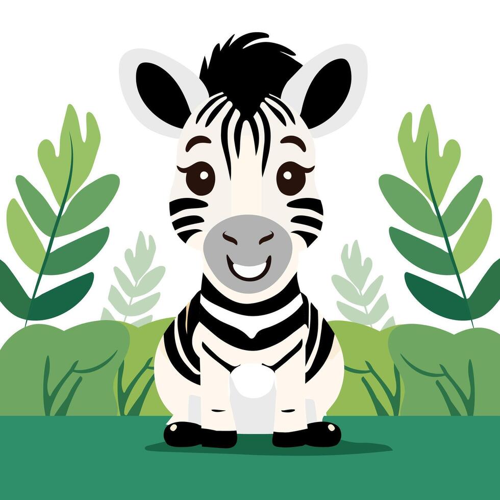 Cute Cartoon Zebra Character on Nature Background. vector