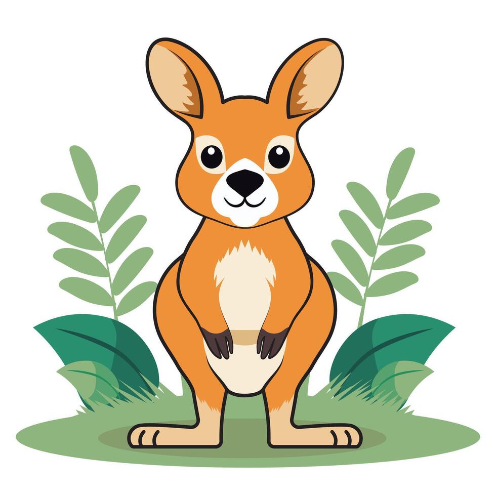 Cute Cartoon Kangaroo Character on Nature Background. vector