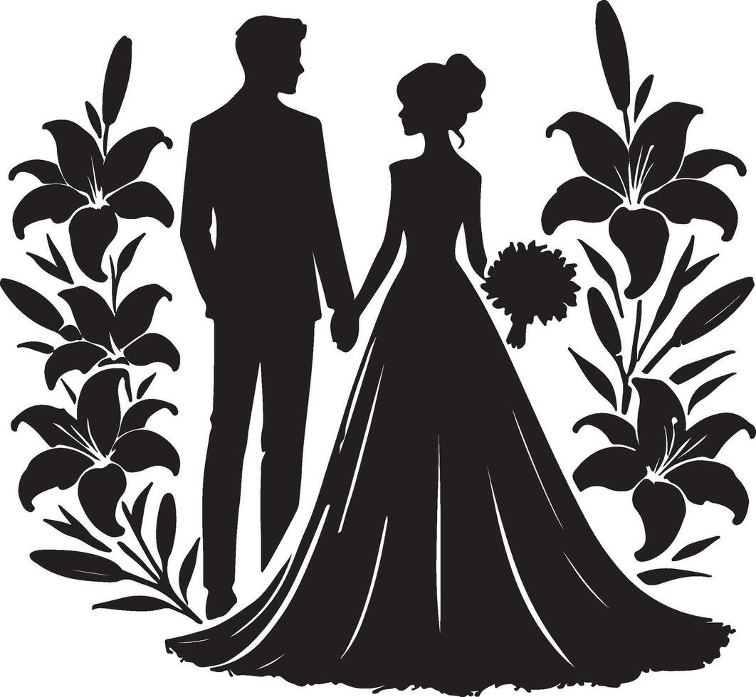 bride and groom on a wedding day illustration vector