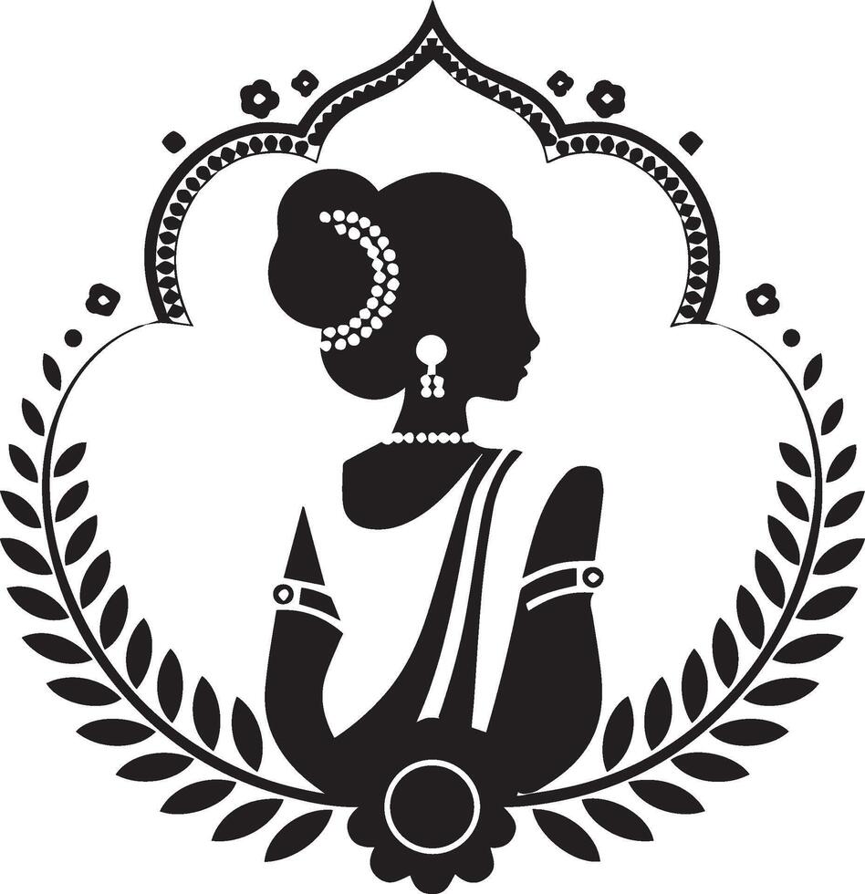 ilhouette of a woman wearing a traditional Indian sari vector