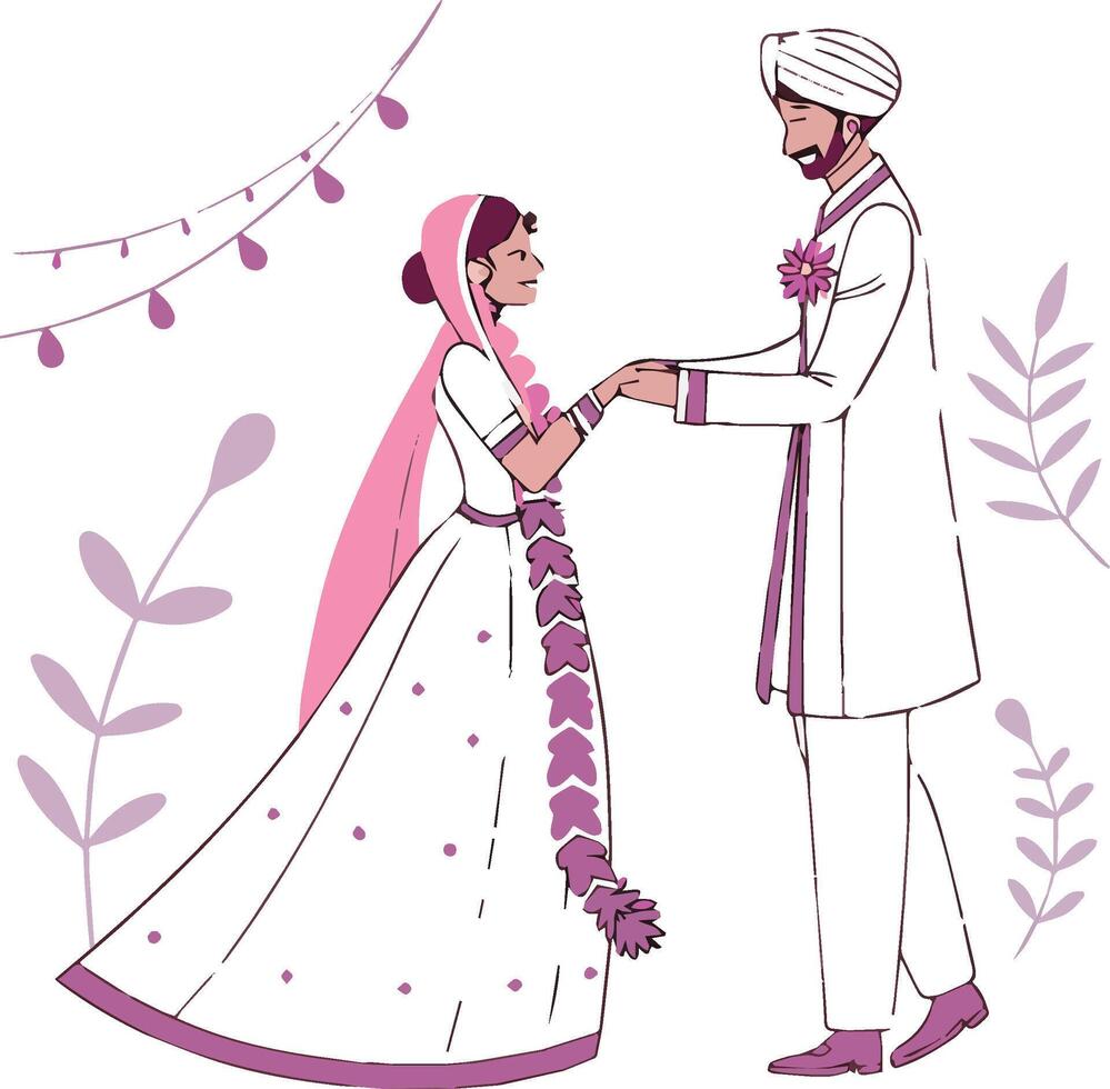 Indian bride and groom exchanging garlands vector