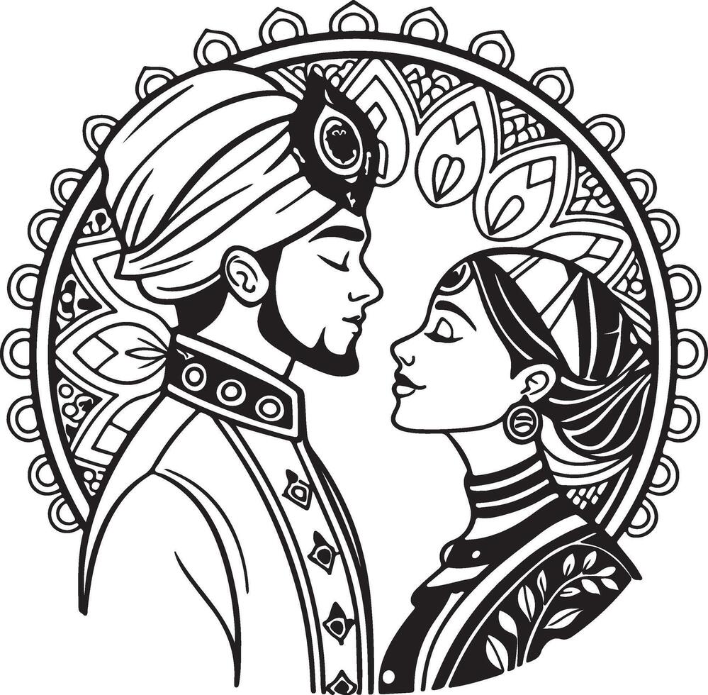 Indian wedding couple portrait vector