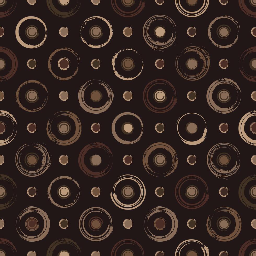 Brown camouflage polka dot seamless pattern with circular shapes. Smudged paint, grunge paint brush strokes. Fashionable geometric background for fabric, textile. vector