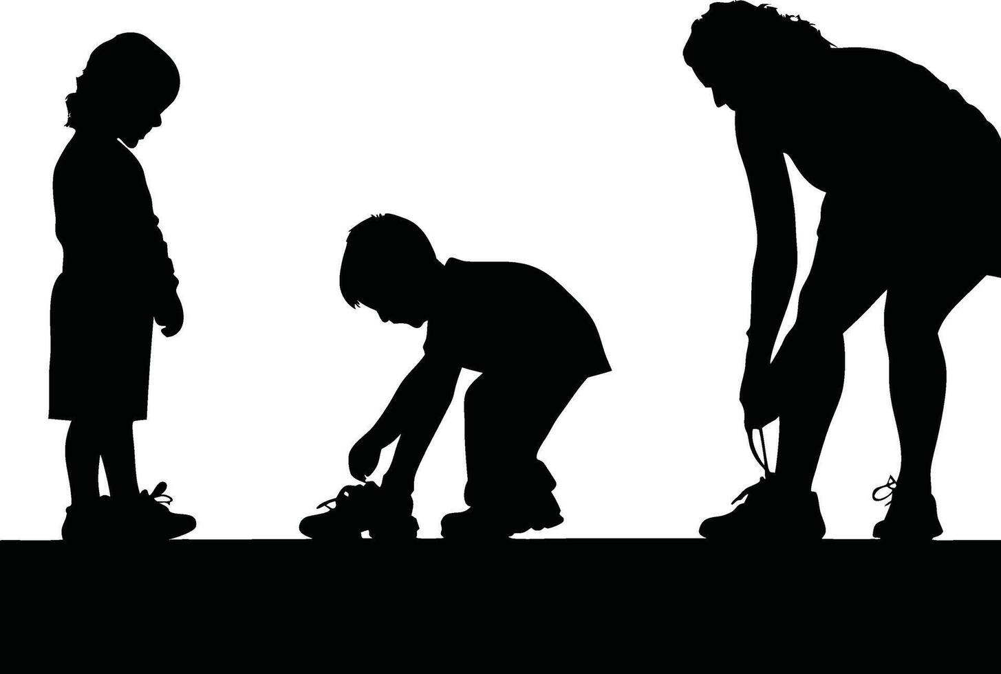 Family Runner Silhouette. Silhouette of a family helping each other with shoes vector