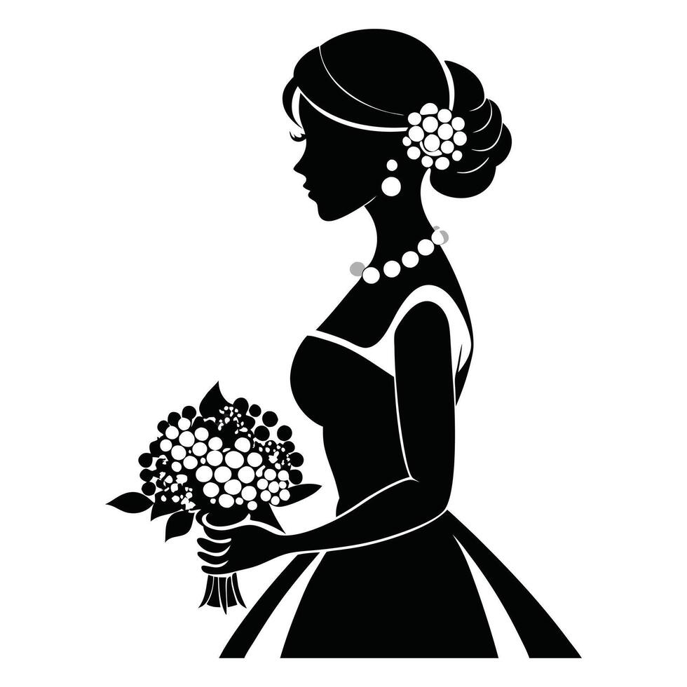 silhouette of a bride with a bouquet vector