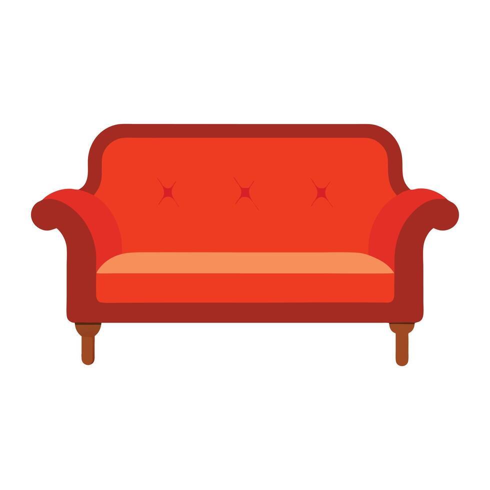 red sofa with wooden legs on a white background vector