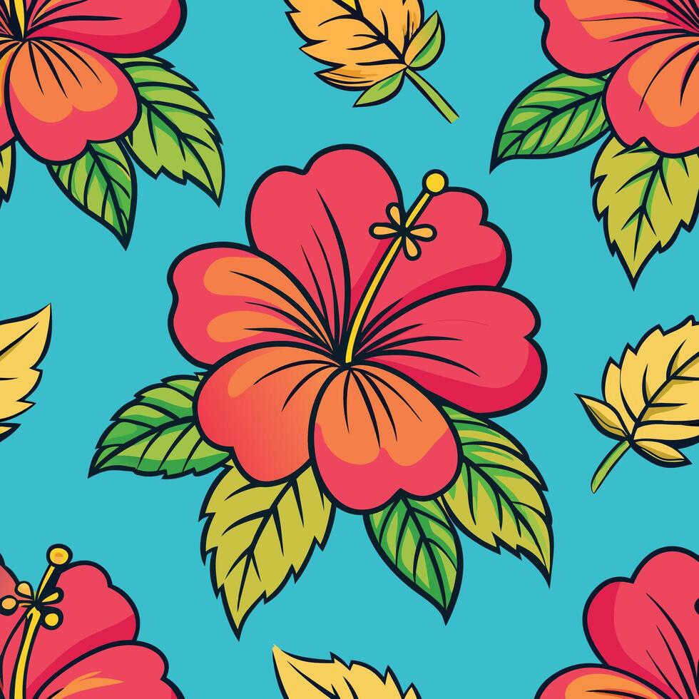 a seamless pattern with Hawaiian flowers and leaves vector