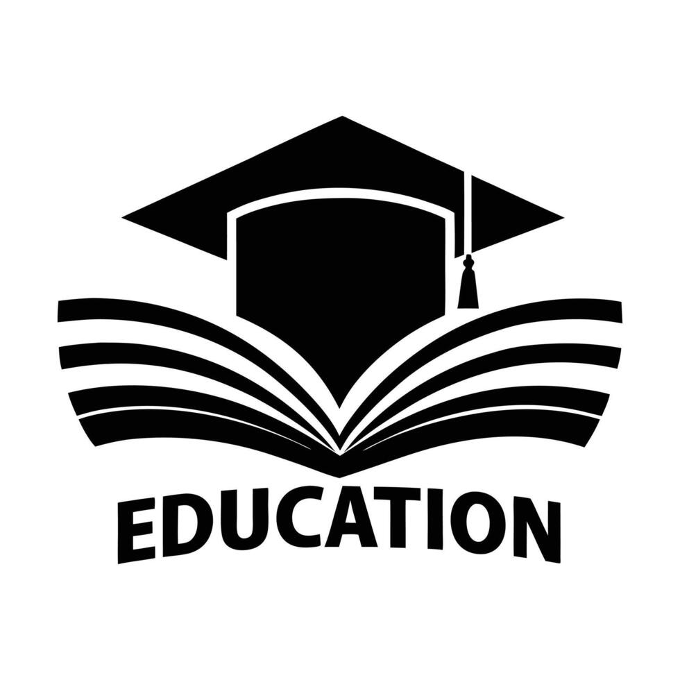 education logo with a black hat and book vector