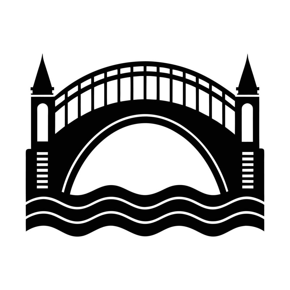 a black and white illustration of a bridge over water vector