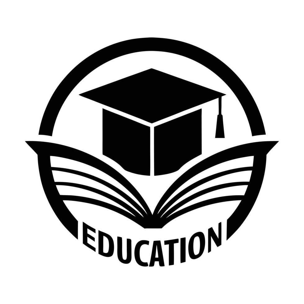 education logo with a book and a hat vector