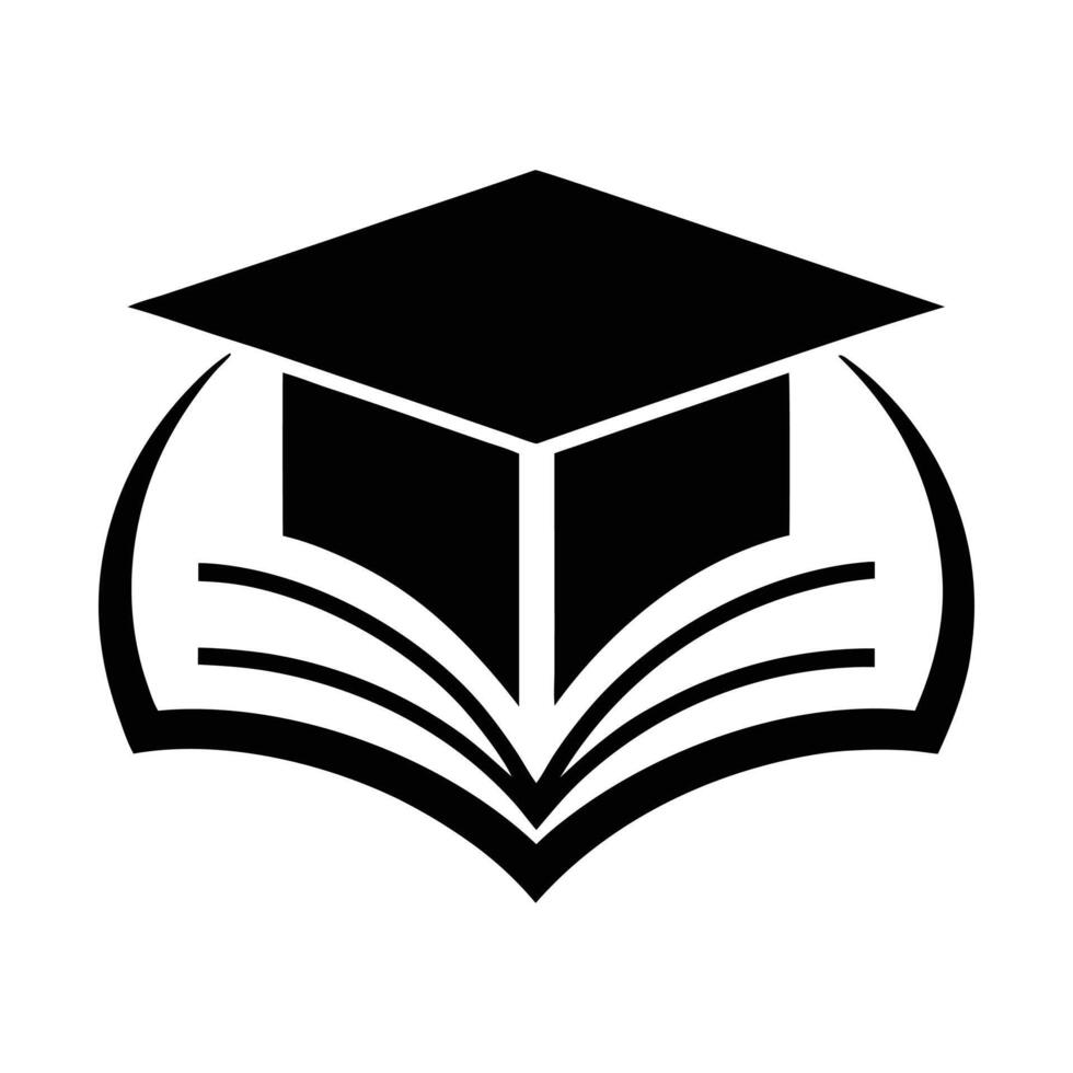 a black and white image of a book with a graduation cap on it vector