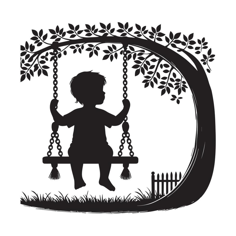 silhouette of a child on a swing vector