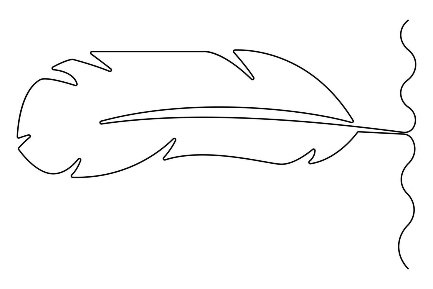 One line art of bird feather outline for modern, minimalist design concepts vector